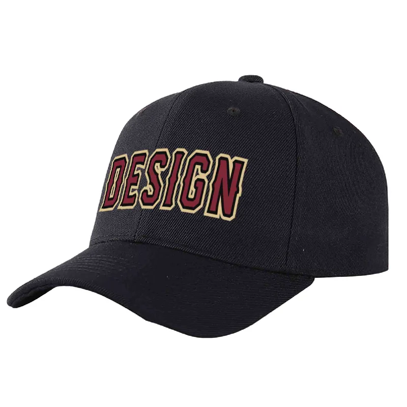 Custom Black Crimson-Black Curved Eaves Sport Design Baseball Cap