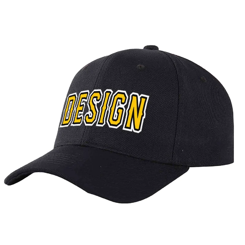 Custom Black Gold-Black Curved Eaves Sport Design Baseball Cap