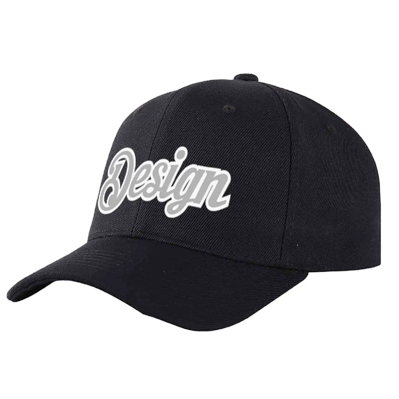 Custom Black Gray-White Curved Eaves Sport Design Baseball Cap