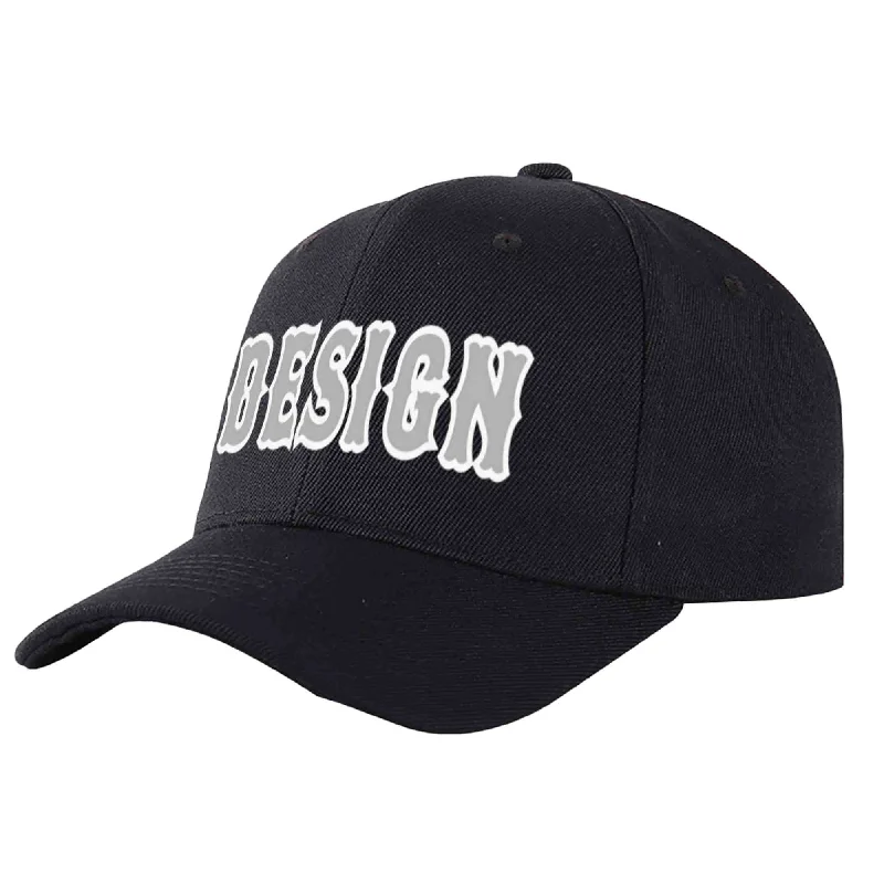 Custom Black Gray-White Curved Eaves Sport Design Baseball Cap