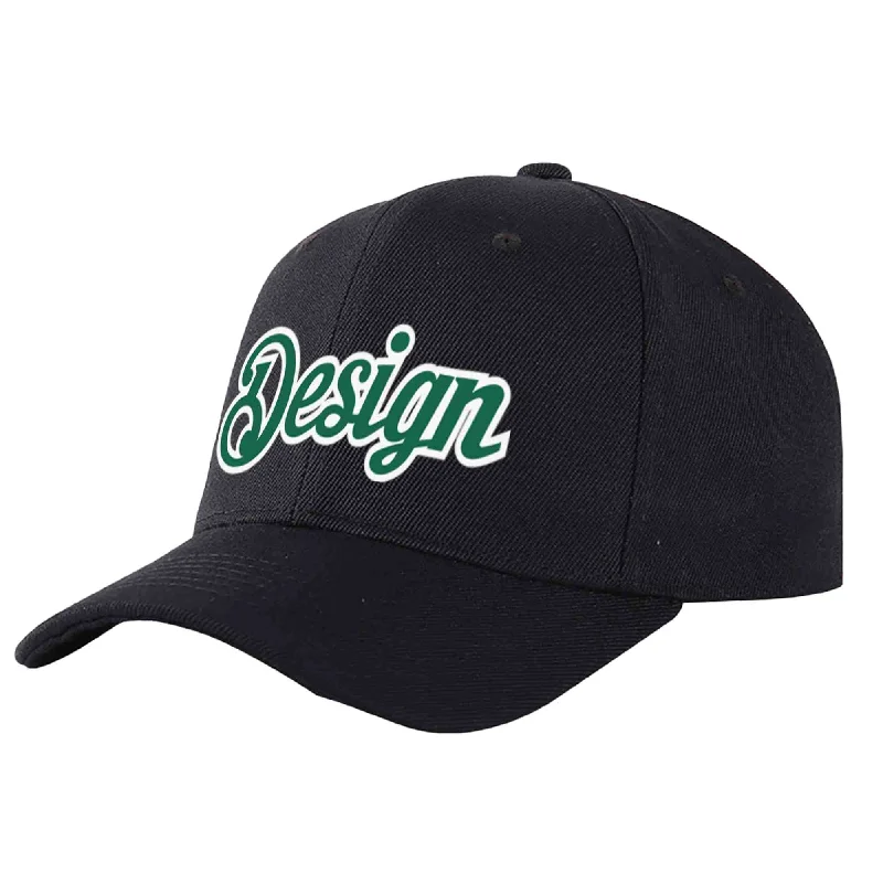 Custom Black Kelly Green-White Curved Eaves Sport Design Baseball Cap