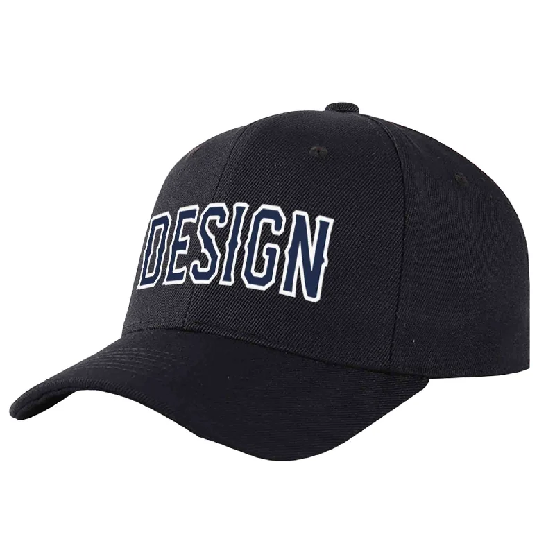 Custom Black Navy-White Curved Eaves Sport Design Baseball Cap