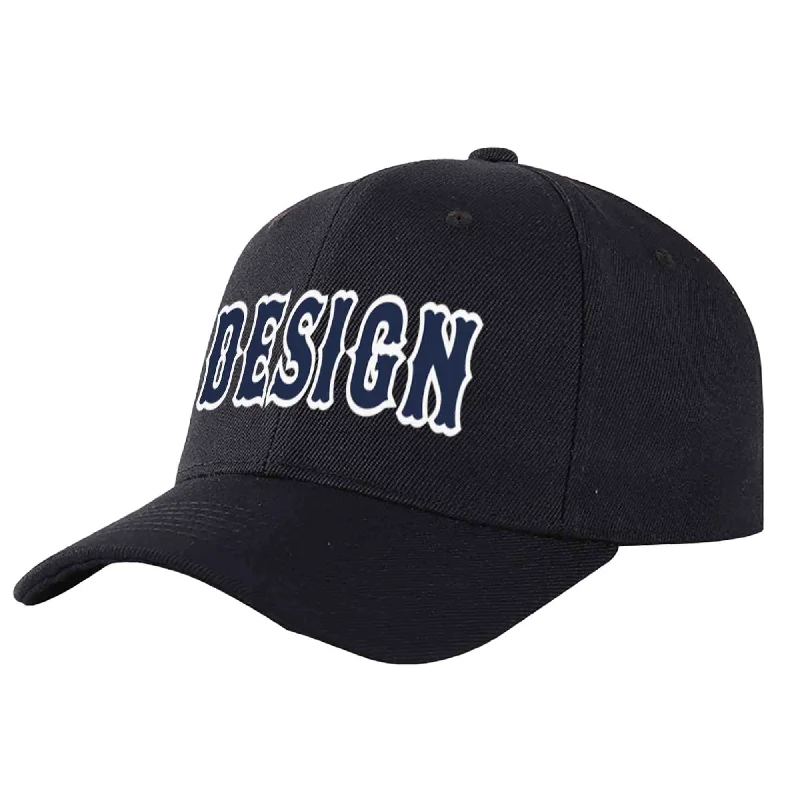 Custom Black Navy-White Curved Eaves Sport Design Baseball Cap