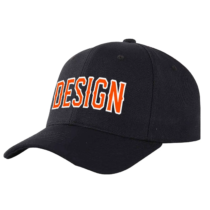 Custom Black Orange-White Curved Eaves Sport Design Baseball Cap