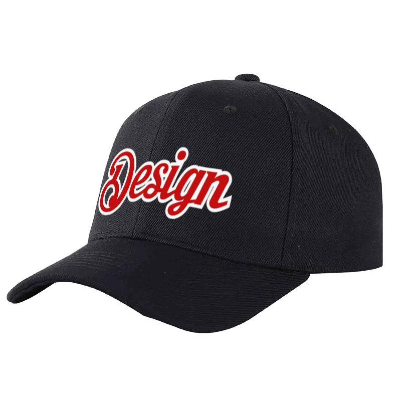 Custom Black Red-White Curved Eaves Sport Design Baseball Cap