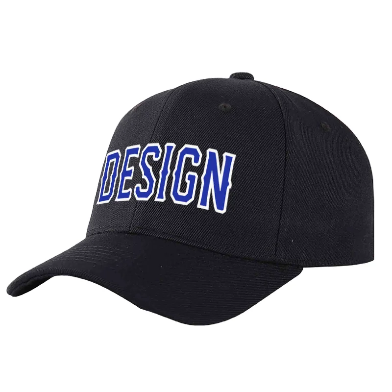 Custom Black Royal-White Curved Eaves Sport Design Baseball Cap