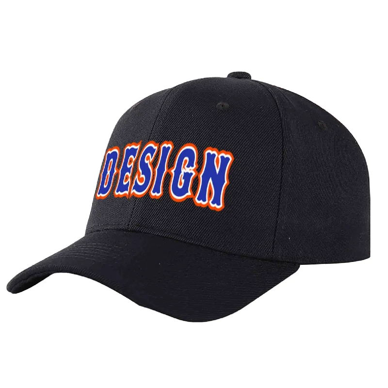 Custom Black Royal-White Curved Eaves Sport Design Baseball Cap