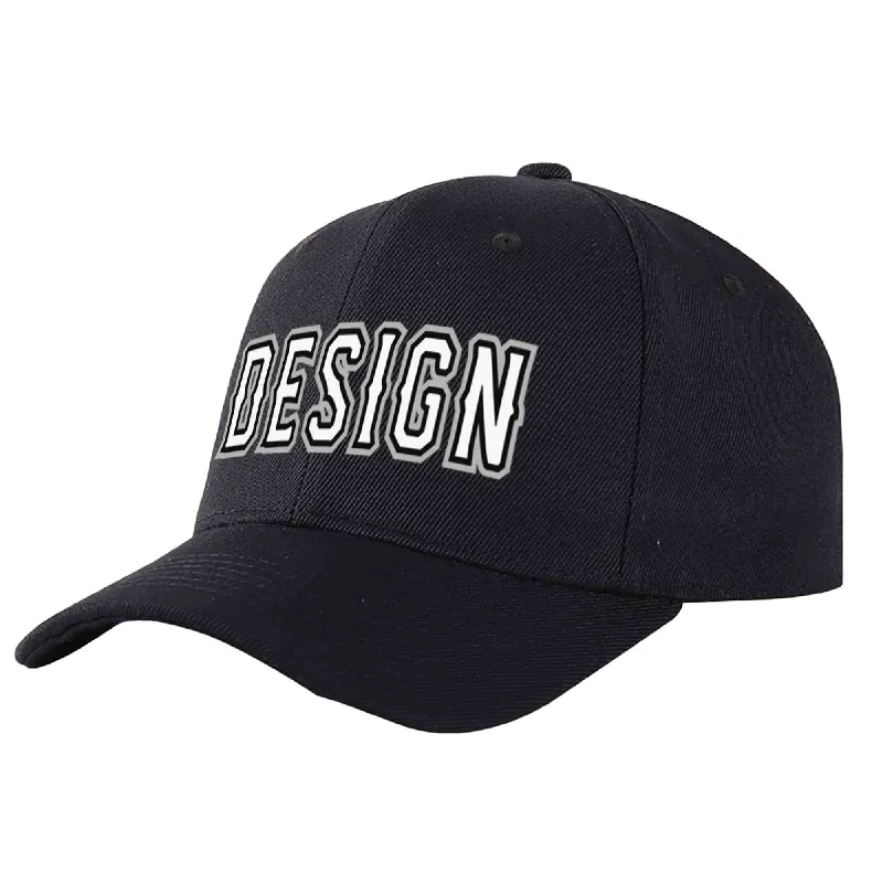 Custom Black White-Black Curved Eaves Sport Design Baseball Cap