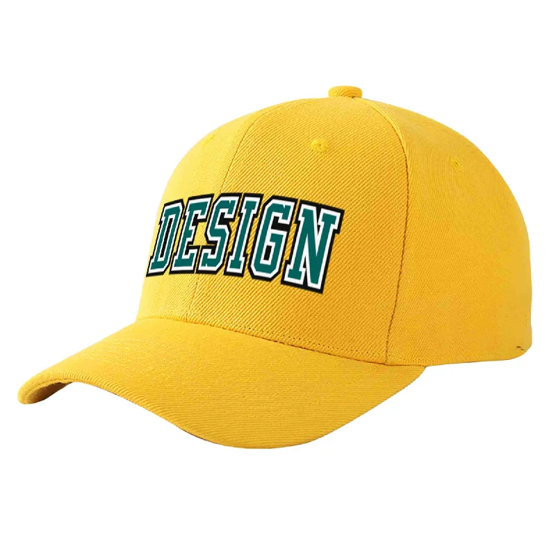 Custom Gold Aqua-White Curved Eaves Sport Design Baseball Cap