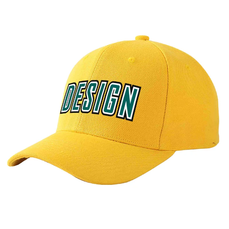 Custom Gold Aqua-White Curved Eaves Sport Design Baseball Cap