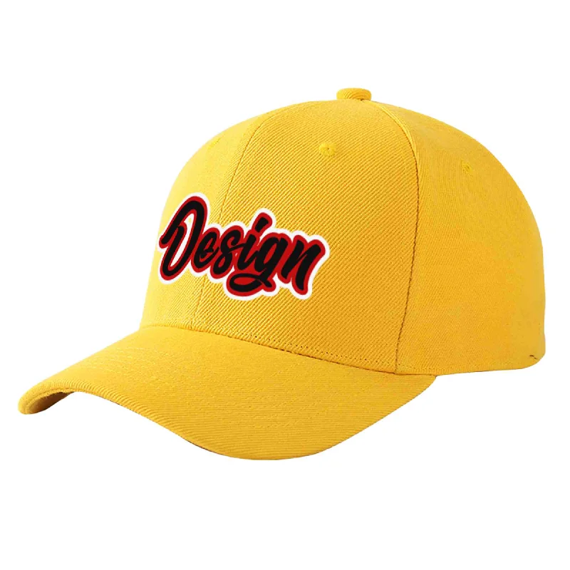 Custom Gold Black-Red Curved Eaves Sport Design Baseball Cap