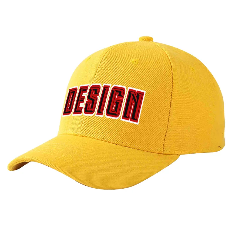 Custom Gold Black-Red Curved Eaves Sport Design Baseball Cap