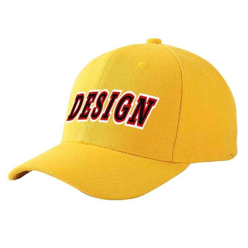 Custom Gold Black-Red Curved Eaves Sport Design Baseball Cap