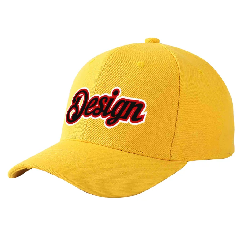 Custom Gold Black-Red Curved Eaves Sport Design Baseball Cap