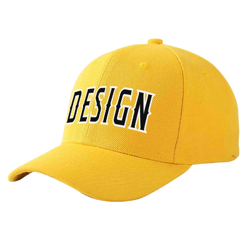 Custom Gold Black-White Curved Eaves Sport Design Baseball Cap