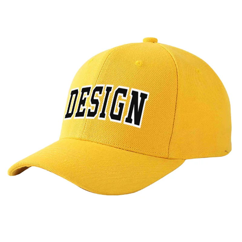 Custom Gold Black-White Curved Eaves Sport Design Baseball Cap