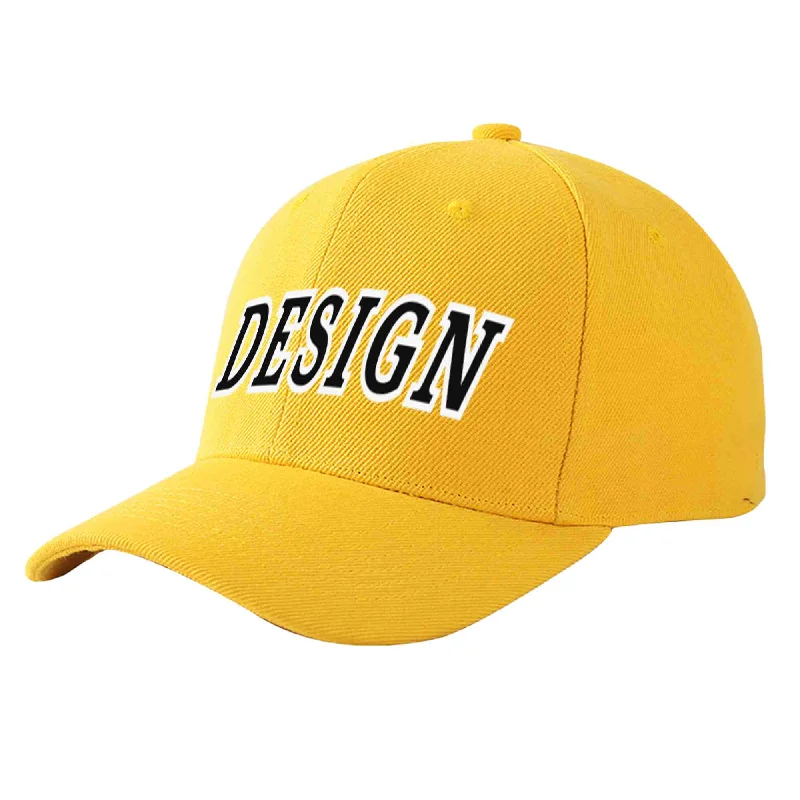 Custom Gold Black-White Curved Eaves Sport Design Baseball Cap