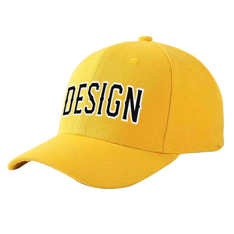 Custom Gold Black-White Curved Eaves Sport Design Baseball Cap