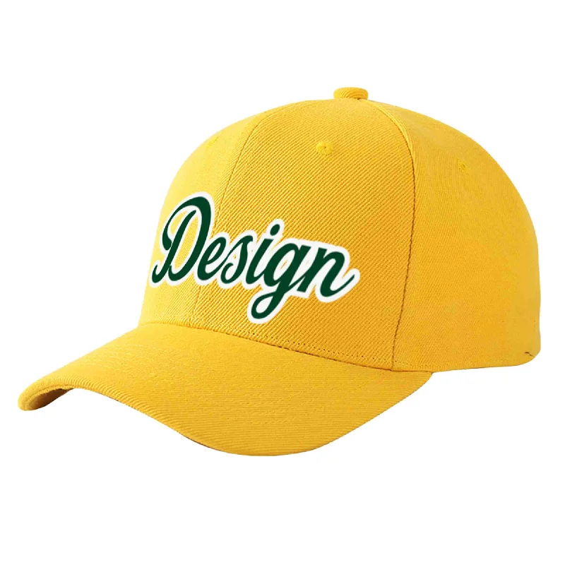 Custom Gold Green-White Curved Eaves Sport Design Baseball Cap