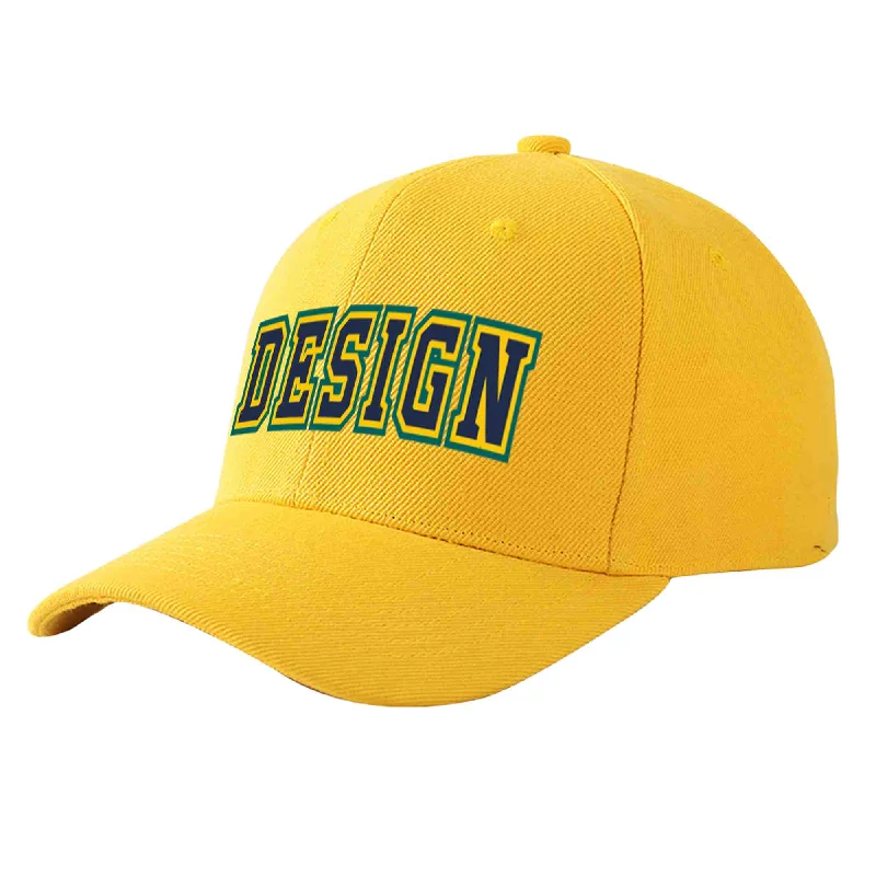 Custom Gold Navy-Gold Curved Eaves Sport Design Baseball Cap