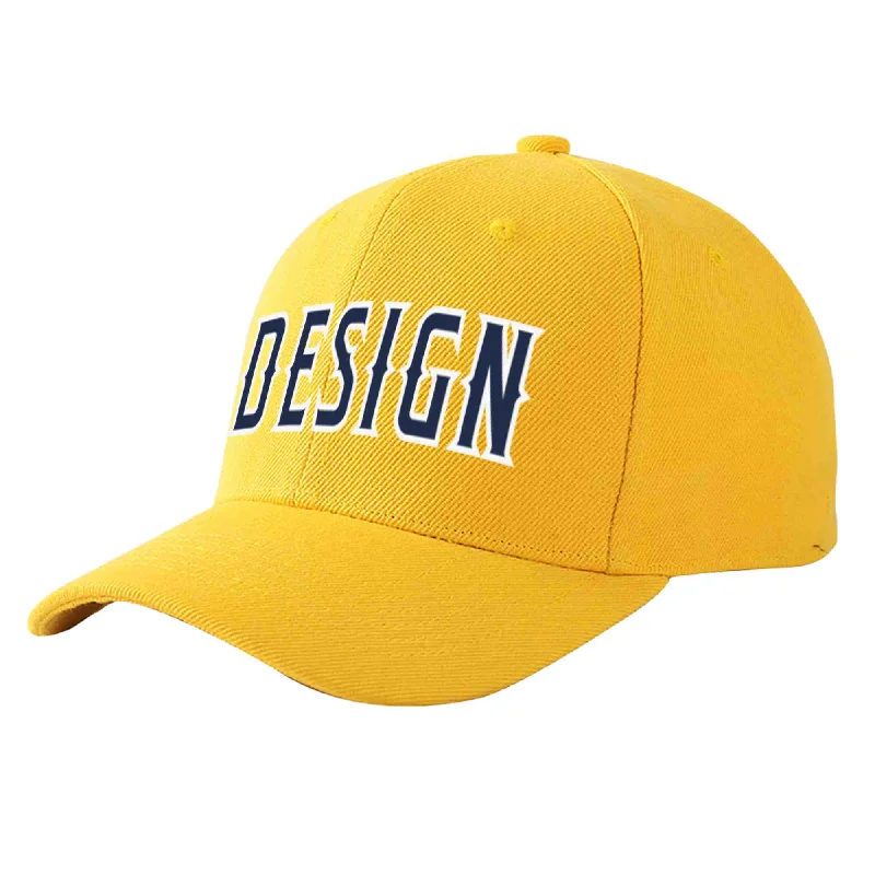 Custom Gold Navy-White Curved Eaves Sport Design Baseball Cap