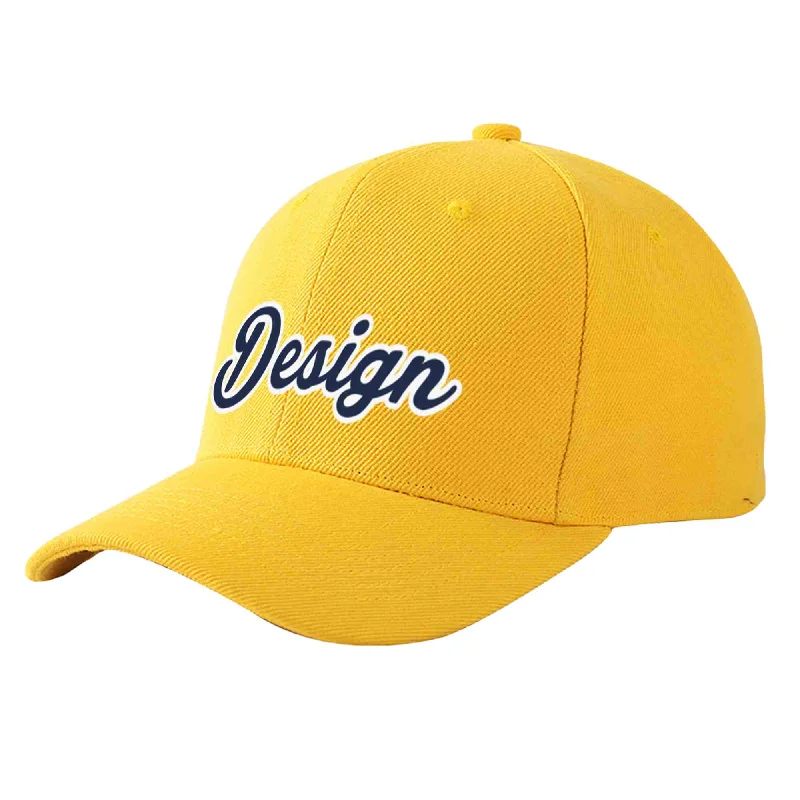 Custom Gold Navy-White Curved Eaves Sport Design Baseball Cap