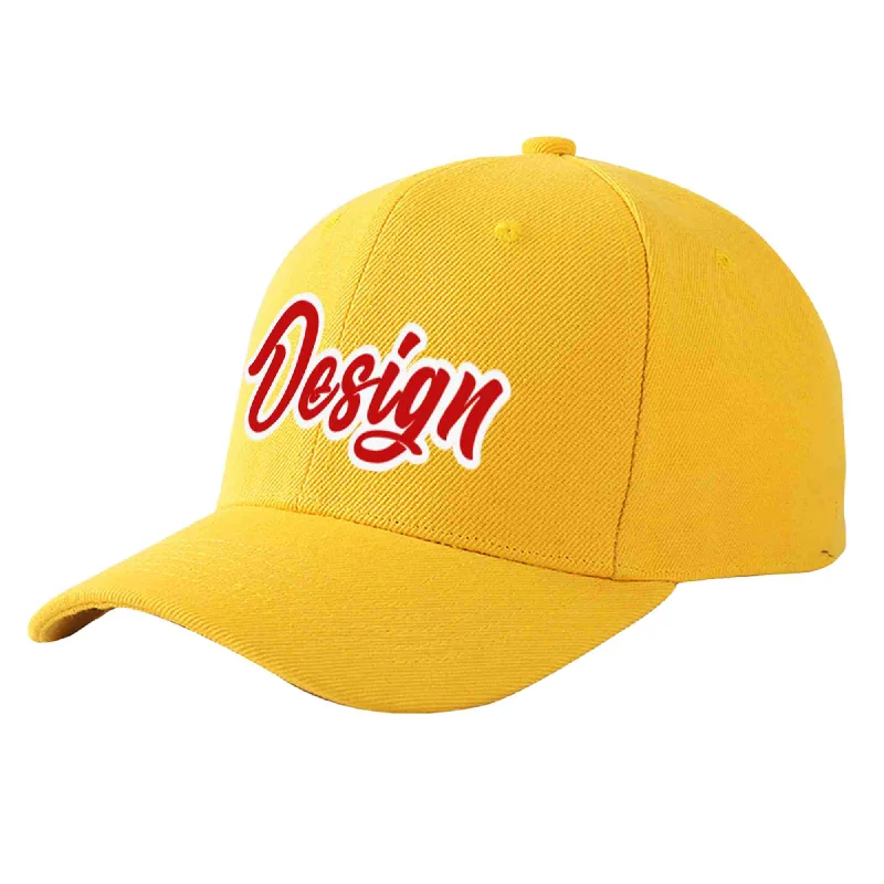 Custom Gold Red-White Curved Eaves Sport Design Baseball Cap