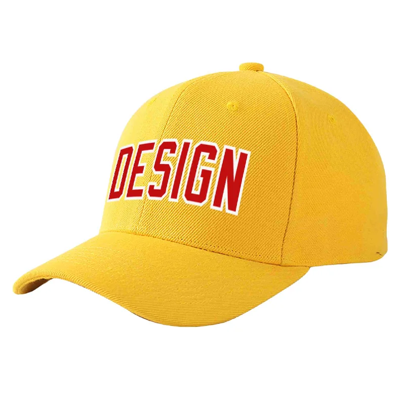 Custom Gold Red-White Curved Eaves Sport Design Baseball Cap