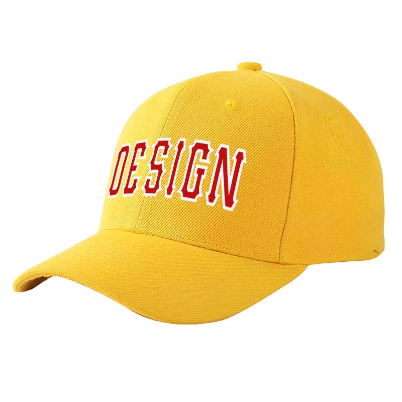 Custom Gold Red-White Curved Eaves Sport Design Baseball Cap