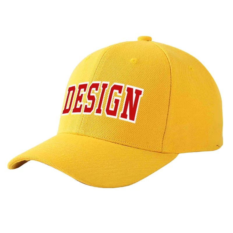 Custom Gold Red-White Curved Eaves Sport Design Baseball Cap