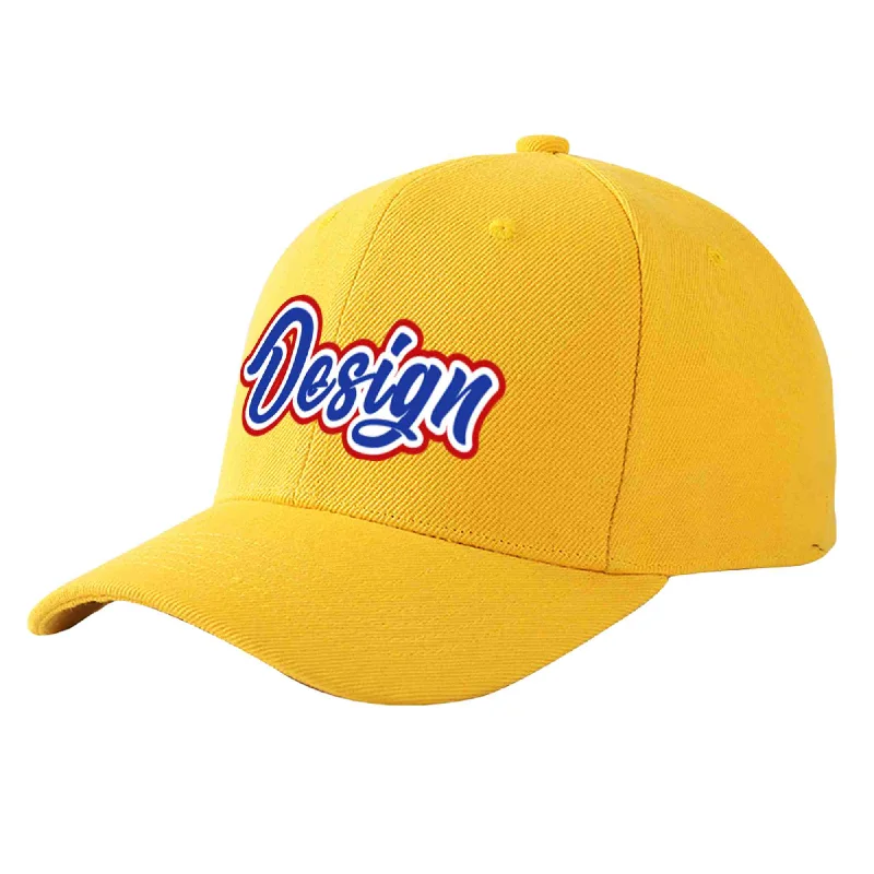 Custom Gold Royal-White Curved Eaves Sport Design Baseball Cap