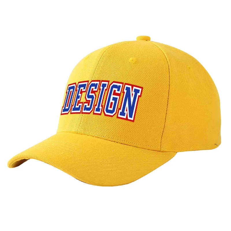 Custom Gold Royal-White Curved Eaves Sport Design Baseball Cap