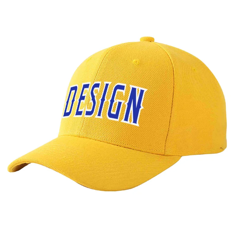 Custom Gold Royal-White Curved Eaves Sport Design Baseball Cap