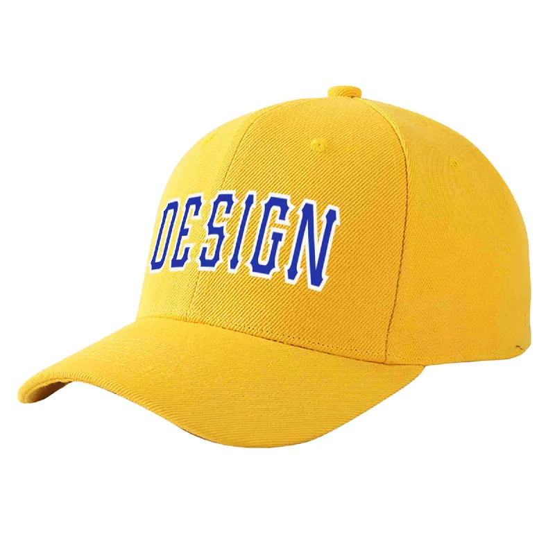 Custom Gold Royal-White Curved Eaves Sport Design Baseball Cap