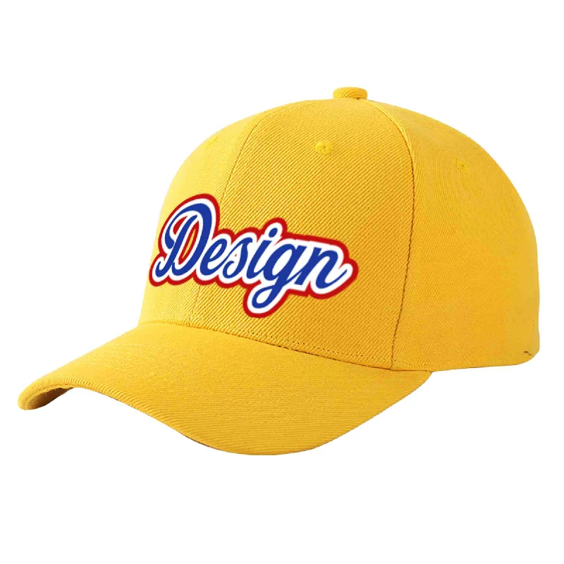 Custom Gold Royal-White Curved Eaves Sport Design Baseball Cap