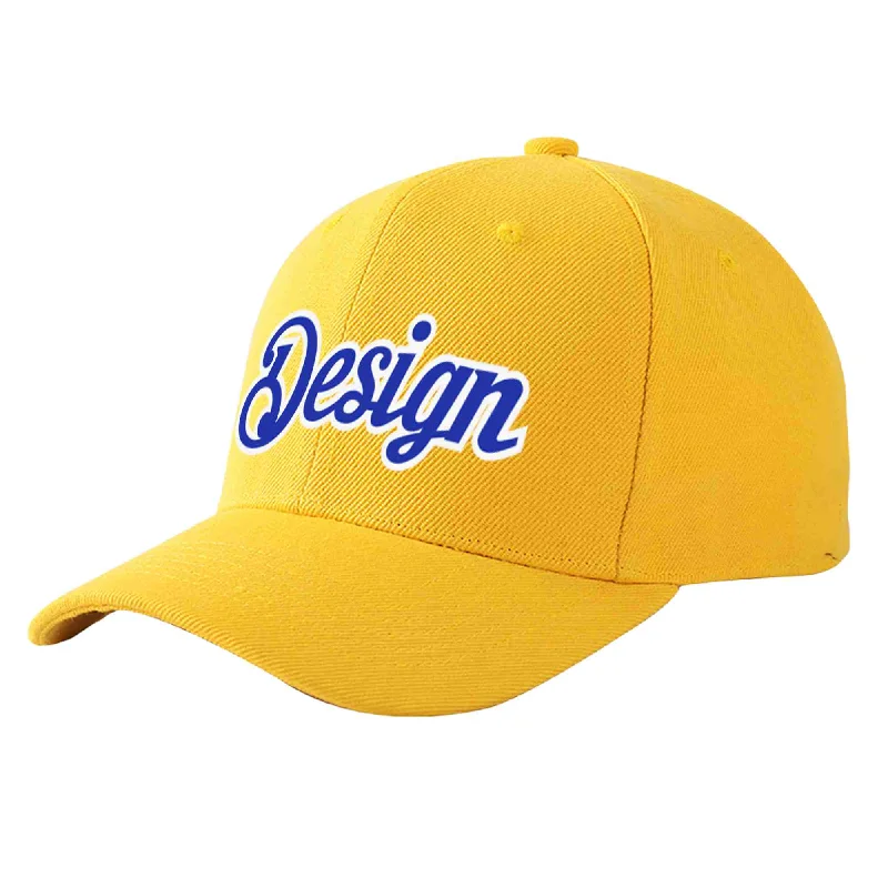 Custom Gold Royal-White Curved Eaves Sport Design Baseball Cap