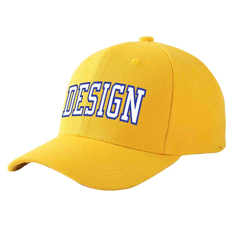 Custom Gold White-Royal Curved Eaves Sport Design Baseball Cap