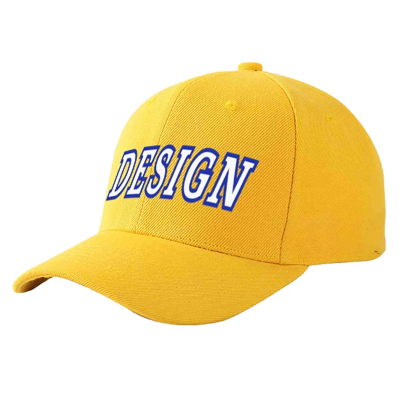 Custom Gold White-Royal Curved Eaves Sport Design Baseball Cap