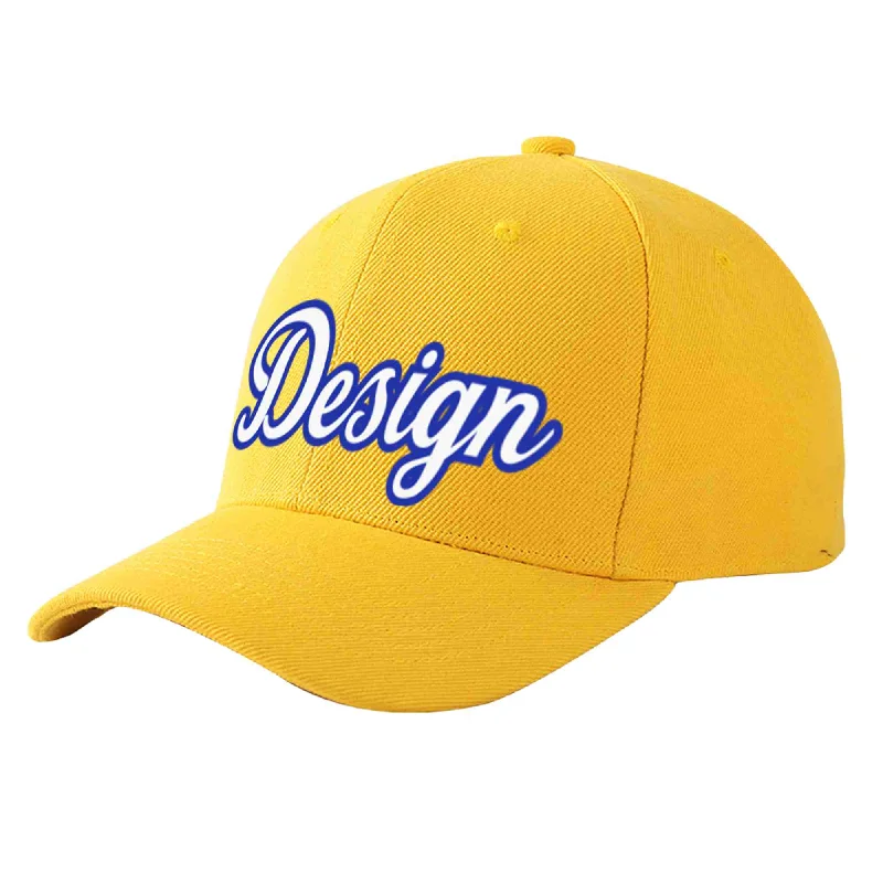 Custom Gold White-Royal Curved Eaves Sport Design Baseball Cap