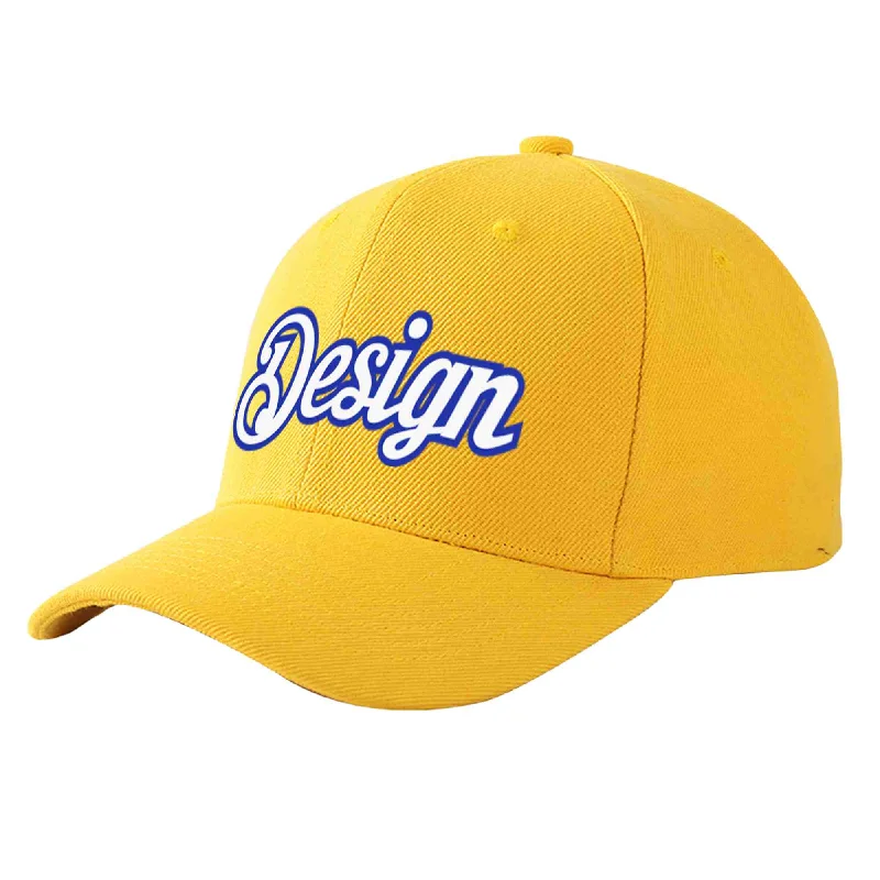 Custom Gold White-Royal Curved Eaves Sport Design Baseball Cap