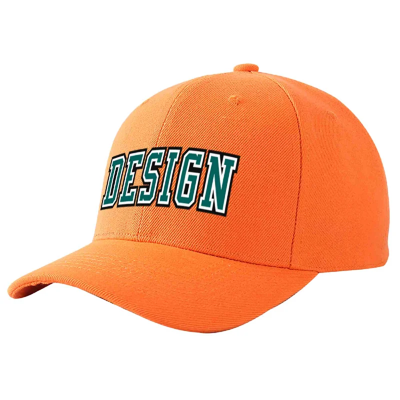 Custom Orange Aqua-White Curved Eaves Sport Design Baseball Cap