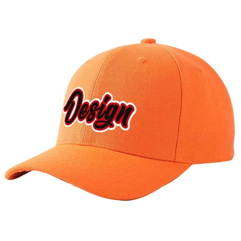 Custom Orange Black-Red Curved Eaves Sport Design Baseball Cap