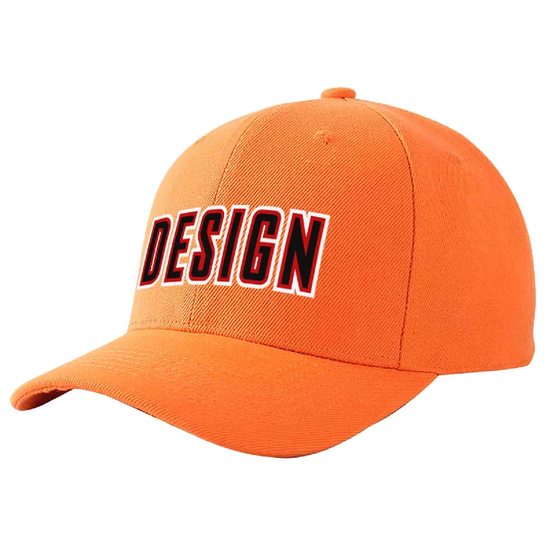 Custom Orange Black-Red Curved Eaves Sport Design Baseball Cap