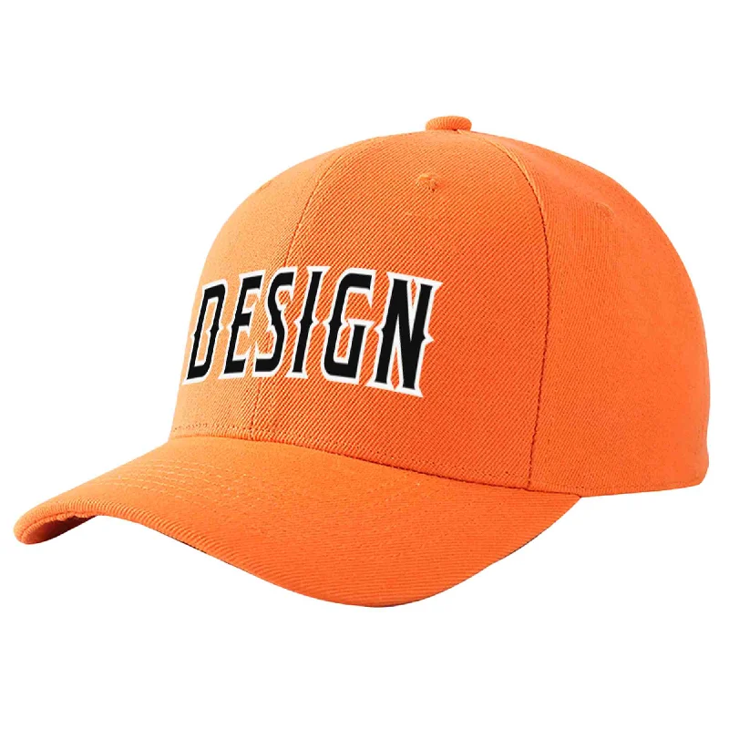 Custom Orange Black-White Curved Eaves Sport Design Baseball Cap