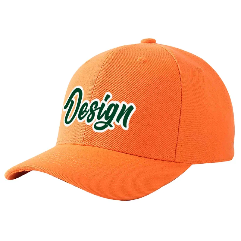 Custom Orange Green-White Curved Eaves Sport Design Baseball Cap