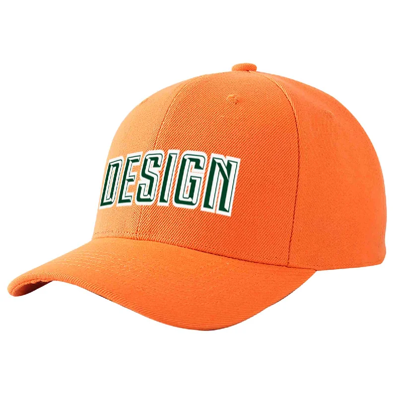 Custom Orange Green-White Curved Eaves Sport Design Baseball Cap