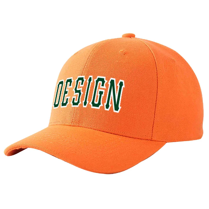 Custom Orange Green-White Curved Eaves Sport Design Baseball Cap