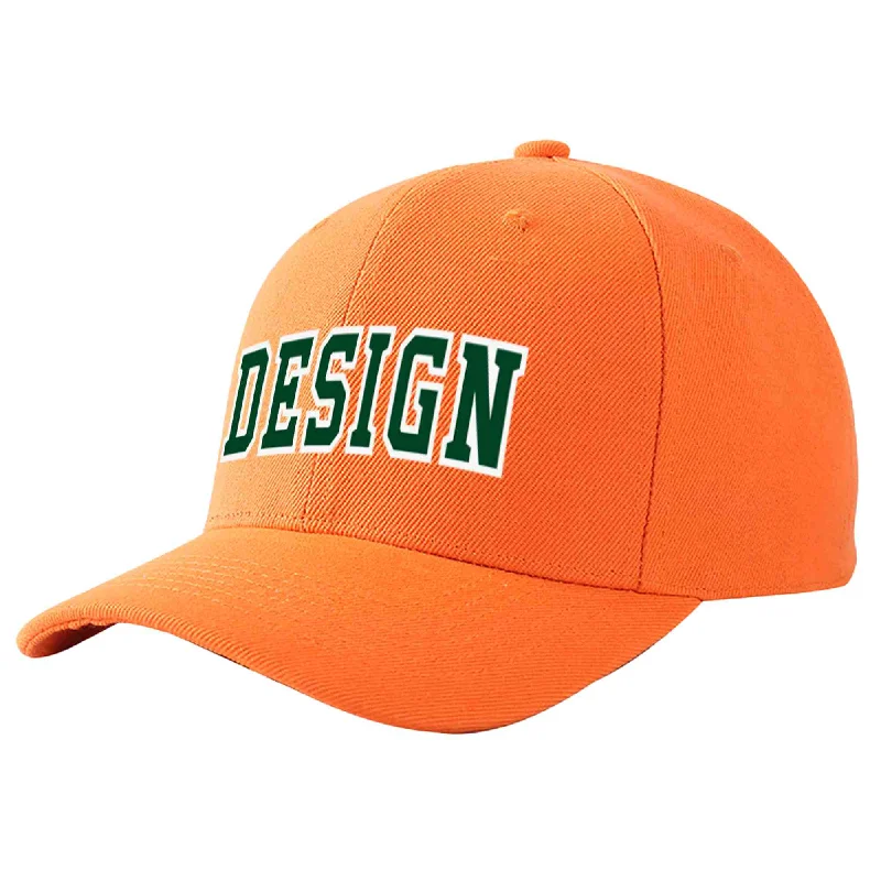 Custom Orange Green-White Curved Eaves Sport Design Baseball Cap