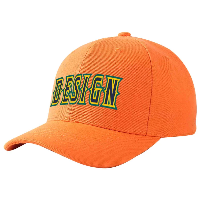 Custom Orange Navy-Gold Curved Eaves Sport Design Baseball Cap