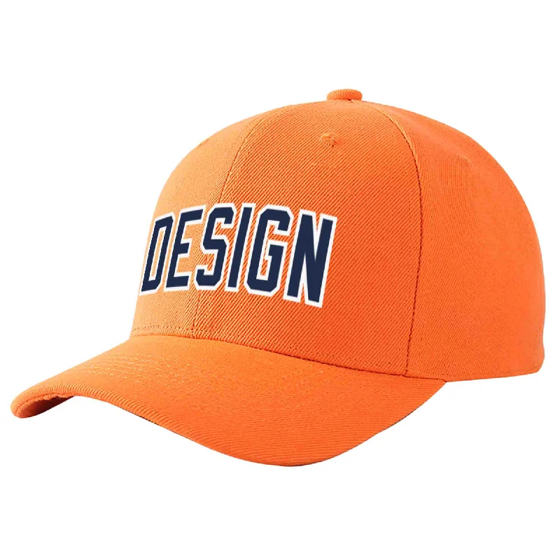 Custom Orange Navy-White Curved Eaves Sport Design Baseball Cap